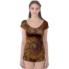 Copper Caramel Swirls Abstract Art Boyleg Leotard  by Amaryn4rt