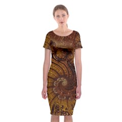 Copper Caramel Swirls Abstract Art Classic Short Sleeve Midi Dress by Amaryn4rt