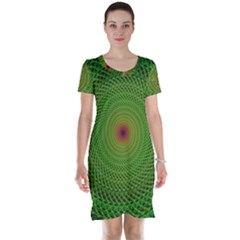 Green Fractal Simple Wire String Short Sleeve Nightdress by Amaryn4rt