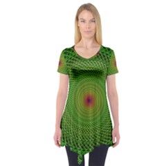 Green Fractal Simple Wire String Short Sleeve Tunic  by Amaryn4rt