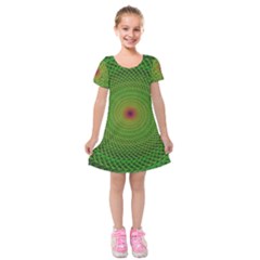 Green Fractal Simple Wire String Kids  Short Sleeve Velvet Dress by Amaryn4rt