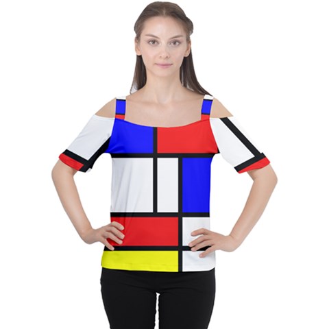 Mondrian Red Blue Yellow Women s Cutout Shoulder Tee by Amaryn4rt