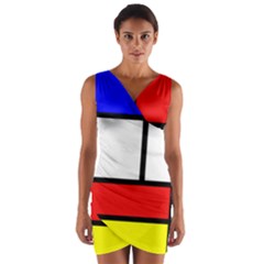 Mondrian Red Blue Yellow Wrap Front Bodycon Dress by Amaryn4rt