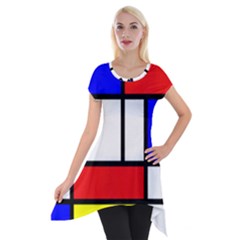 Mondrian Red Blue Yellow Short Sleeve Side Drop Tunic