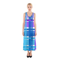 Gingham Pattern Blue Purple Shades Sleeveless Maxi Dress by Amaryn4rt