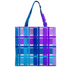 Gingham Pattern Blue Purple Shades Zipper Grocery Tote Bag by Amaryn4rt