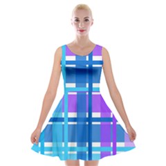 Gingham Pattern Blue Purple Shades Velvet Skater Dress