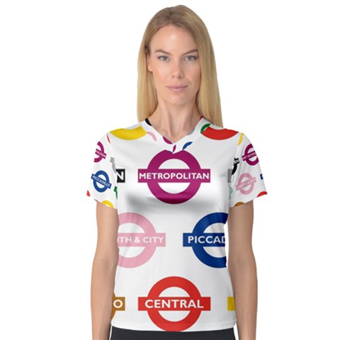 Underground Signs Tube Signs Women s V-neck Sport Mesh Tee by Amaryn4rt