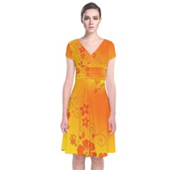 Flowers Floral Design Flora Yellow Short Sleeve Front Wrap Dress by Amaryn4rt