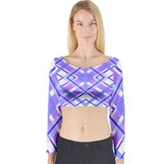 Geometric Plaid Pale Purple Blue Long Sleeve Crop Top