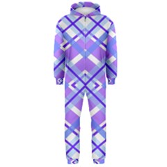 Geometric Plaid Pale Purple Blue Hooded Jumpsuit (men) 