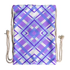 Geometric Plaid Pale Purple Blue Drawstring Bag (large)