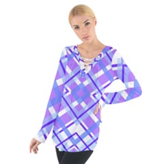 Geometric Plaid Pale Purple Blue Women s Tie Up Tee