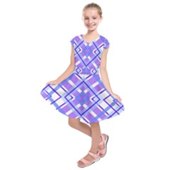 Geometric Plaid Pale Purple Blue Kids  Short Sleeve Dress