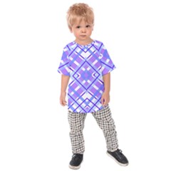 Geometric Plaid Pale Purple Blue Kids  Raglan Tee