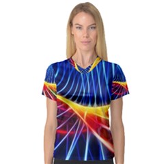 Color Colorful Wave Abstract Women s V-neck Sport Mesh Tee