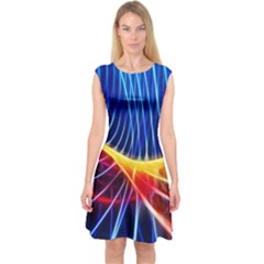 Color Colorful Wave Abstract Capsleeve Midi Dress