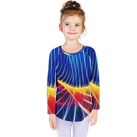 Color Colorful Wave Abstract Kids  Long Sleeve Tee by Amaryn4rt