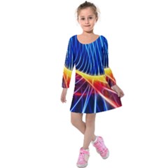 Color Colorful Wave Abstract Kids  Long Sleeve Velvet Dress by Amaryn4rt