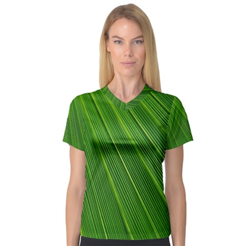 Green Lines Macro Pattern Women s V-neck Sport Mesh Tee by Amaryn4rt