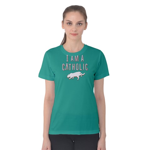 Green I Am A Catholic  Women s Cotton Tee by FunnySaying