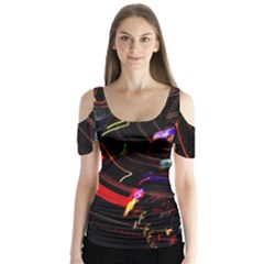 Night View Night Chaos Line City Butterfly Sleeve Cutout Tee 