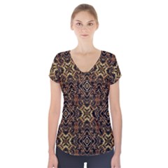 Tribal Geometric Print Short Sleeve Front Detail Top