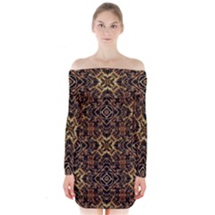 Tribal Geometric Print Long Sleeve Off Shoulder Dress