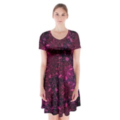 Retro Flower Pattern Design Batik Short Sleeve V-neck Flare Dress