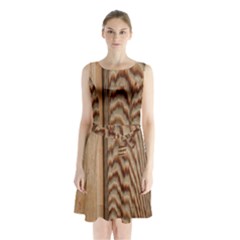 Wood Grain Texture Brown Sleeveless Chiffon Waist Tie Dress by Amaryn4rt