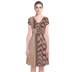 Wood Grain Texture Brown Short Sleeve Front Wrap Dress by Amaryn4rt