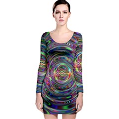 Wave Line Colorful Brush Particles Long Sleeve Bodycon Dress by Amaryn4rt