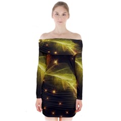 Particles Vibration Line Wave Long Sleeve Off Shoulder Dress