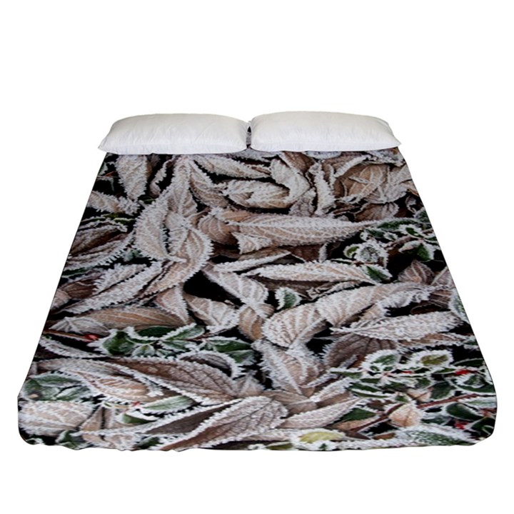 Ice Leaves Frozen Nature Fitted Sheet (King Size)