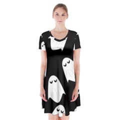 Ghost Halloween Pattern Short Sleeve V-neck Flare Dress by Amaryn4rt