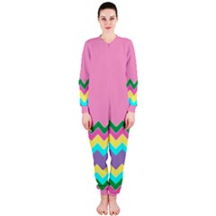 Easter Chevron Pattern Stripes Onepiece Jumpsuit (ladies)  by Amaryn4rt