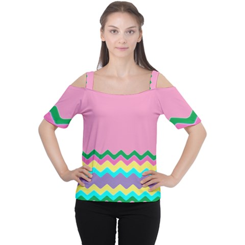 Easter Chevron Pattern Stripes Women s Cutout Shoulder Tee by Amaryn4rt