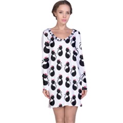 Cat Seamless Animal Pattern Long Sleeve Nightdress