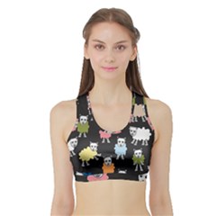 Sheep Cartoon Colorful Sports Bra With Border