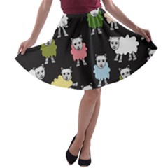 Sheep Cartoon Colorful A-line Skater Skirt by Amaryn4rt