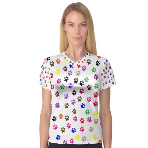 Paw Prints Background Women s V-neck Sport Mesh Tee by Amaryn4rt