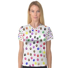 Paw Prints Background Women s V-neck Sport Mesh Tee