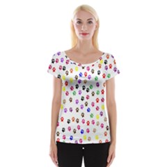 Paw Prints Background Women s Cap Sleeve Top