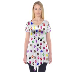 Paw Prints Background Short Sleeve Tunic  by Amaryn4rt