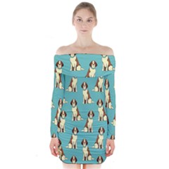 Dog Animal Pattern Long Sleeve Off Shoulder Dress