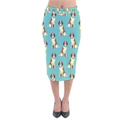 Dog Animal Pattern Velvet Midi Pencil Skirt