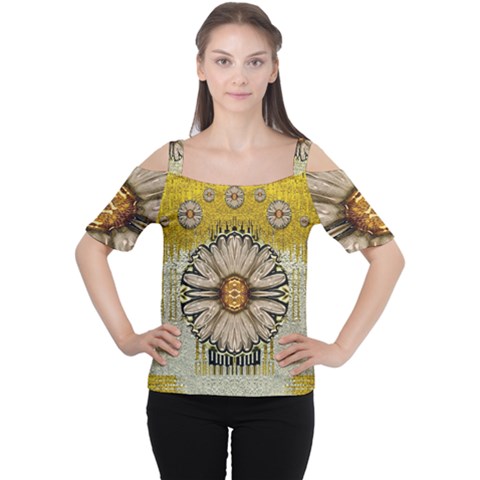 Power To The Big Flower Women s Cutout Shoulder Tee by pepitasart