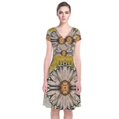 Power To The Big Flower Short Sleeve Front Wrap Dress by pepitasart