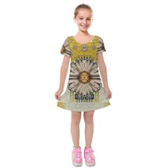 Power To The Big Flower Kids  Short Sleeve Velvet Dress