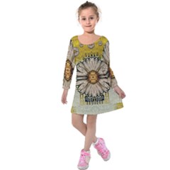 Power To The Big Flower Kids  Long Sleeve Velvet Dress